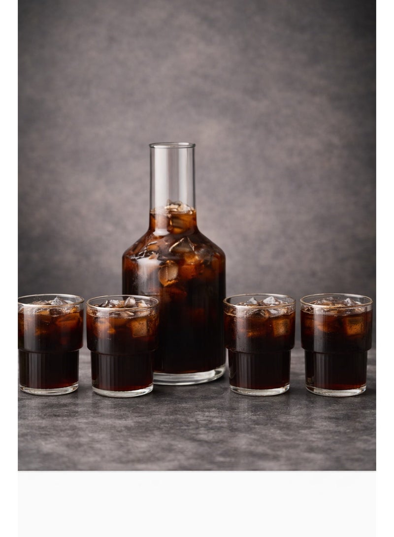 7-Piece Ribbed Glass Carafe Set Jug +6 Cups (Clear) - Image 5